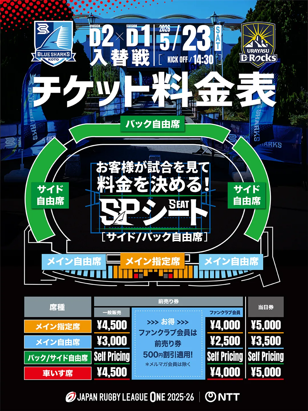 清水建設江東ブルーシャークスホストスタジアム チケット料金表